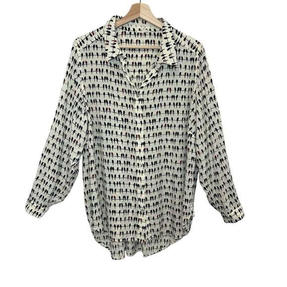 Jane and Delancey Women’s Blouse Birds Tab Sleeve Button Rayon Shirt Plus 1X - Picture 2 of 11